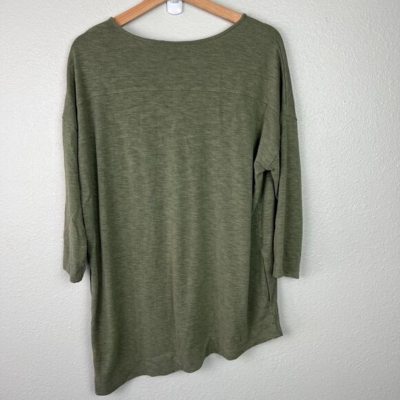 LOGO Lori Goldstein Piper Heather Green 3/4 Sleeve Tunic Top Medium Pockets - Picture 7 of 8